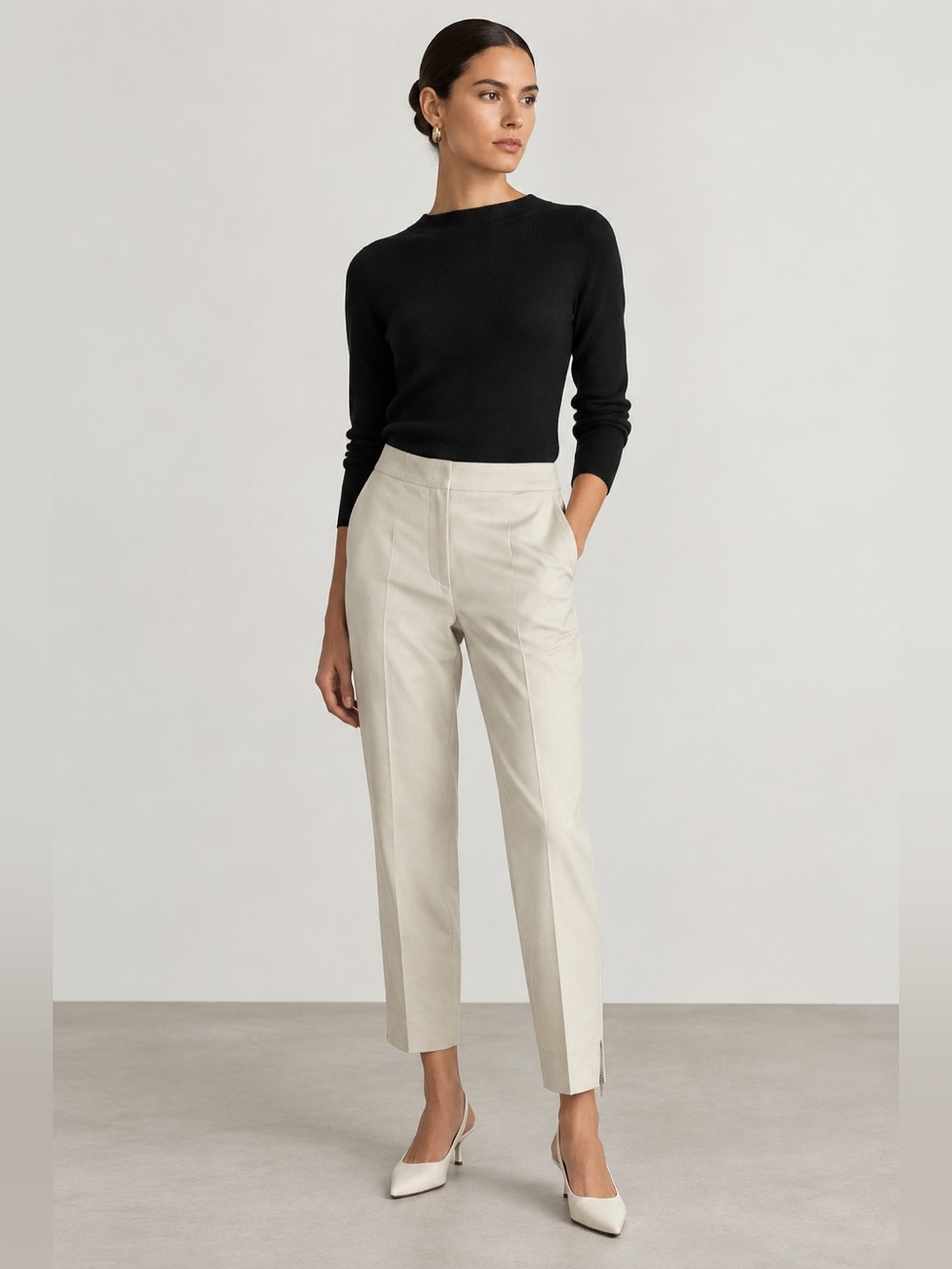 Reiss Cream Ivory Straight Leg Trousers Side Zip Tailored Pants Woman’s 10 US